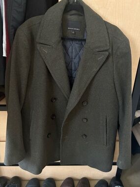 Banana Republic Men's Dark Olive Double-Breasted Wool Peacoat